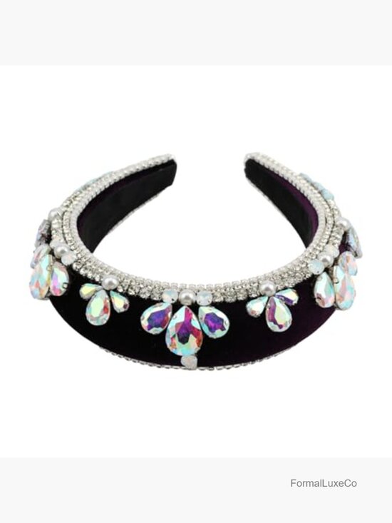 Baroque Crown Headband Embellished Crystal Pearl Padded Velvet Hair Accessory main image 4